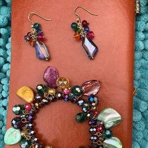 Handmade Bracelet and earrings with Colorful Stones